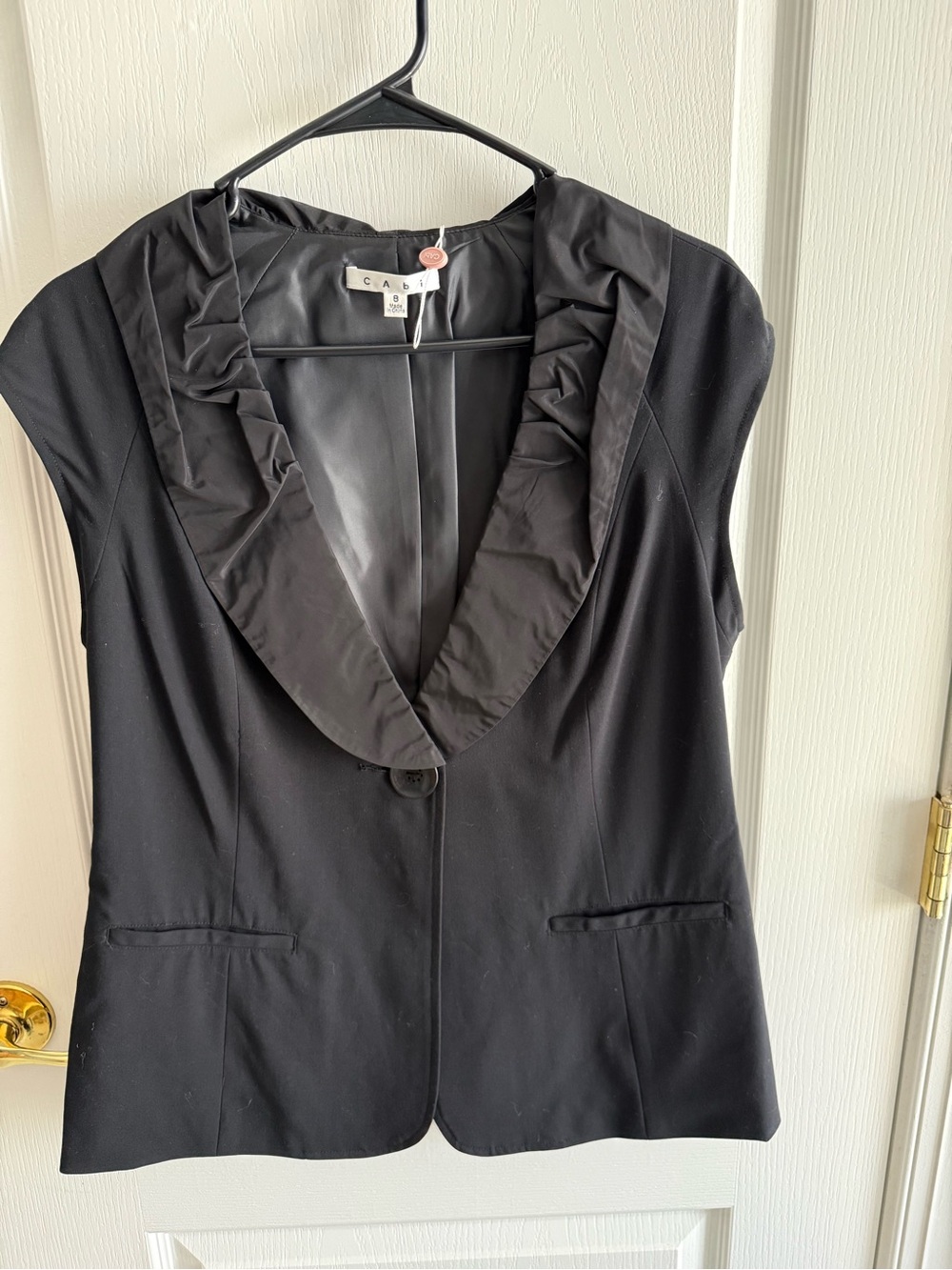 CAbi Black Ruffled Collar Cap Sleeve Blazer Top